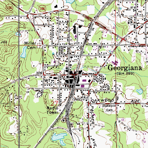 Topographic Map of Georgiana, AL