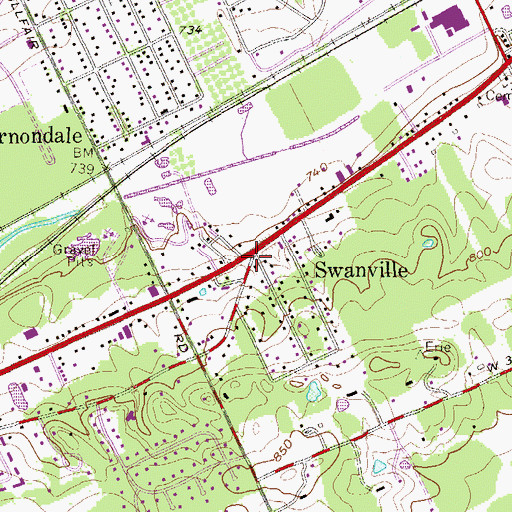 Topographic Map of Swanville, PA