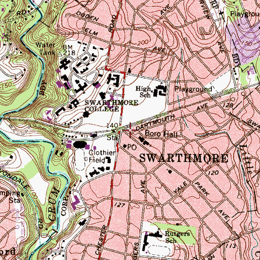 Topographic Map of Swarthmore, PA