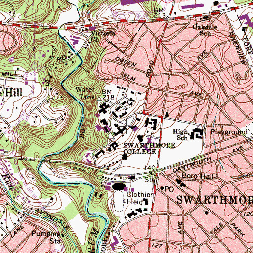 Topographic Map of Swarthmore College, PA