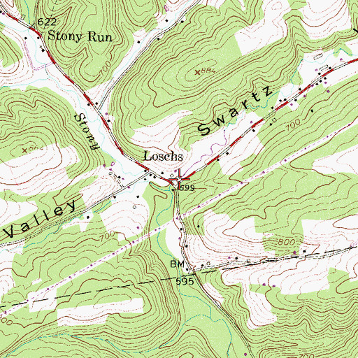 Topographic Map of Swartz Valley, PA