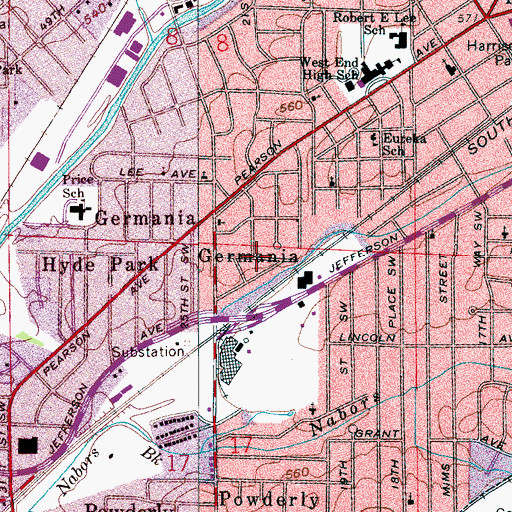 Topographic Map of Germania, AL