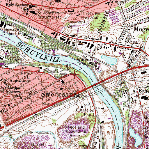 Topographic Map of Swedesburg, PA