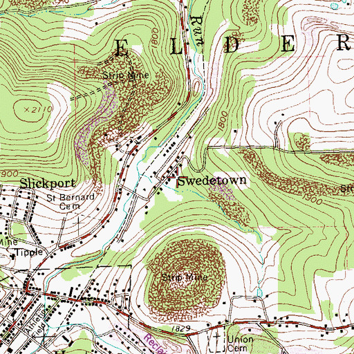 Topographic Map of Swedetown, PA