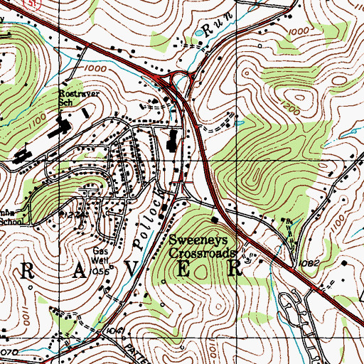 Topographic Map of Sweeneys Crossroads, PA