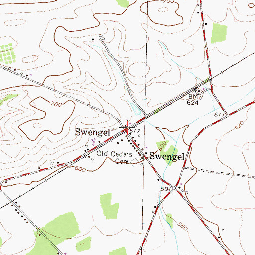 Topographic Map of Swengel, PA