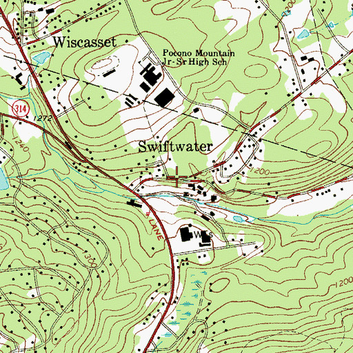 Topographic Map of Swiftwater, PA