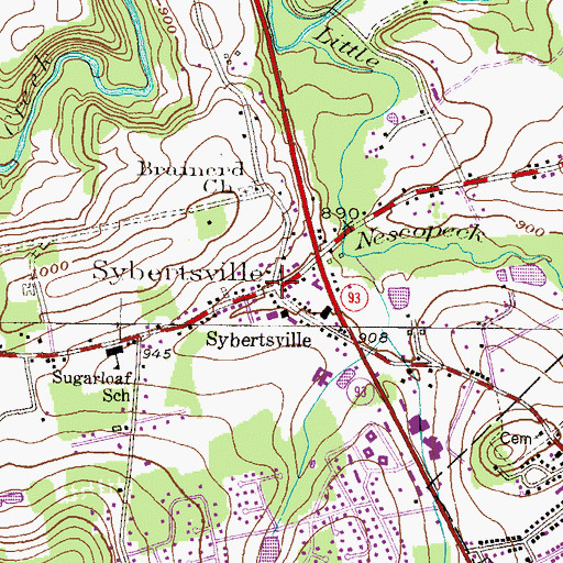 Topographic Map of Sybertsville, PA
