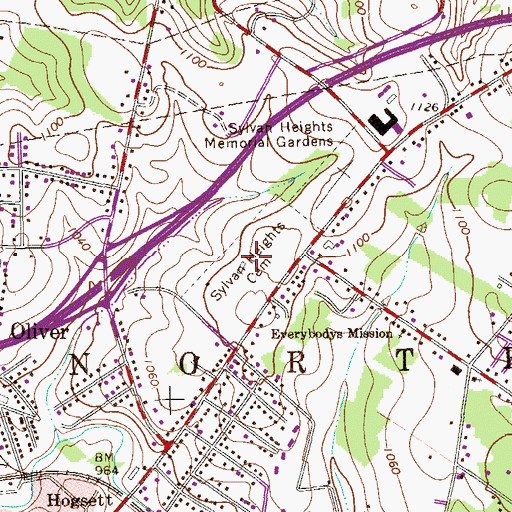 Topographic Map of Sylvan Heights Cemetery, PA