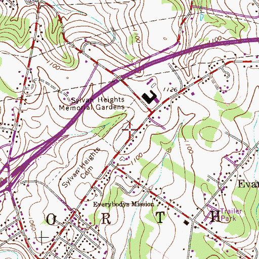 Topographic Map of Sylvan Heights Memorial Gardens, PA