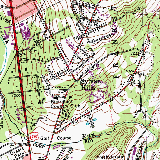 Topographic Map of Sylvan Hills, PA