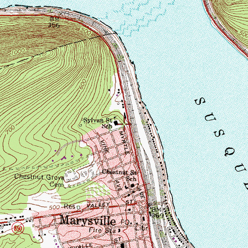Topographic Map of Sylvan Street School, PA