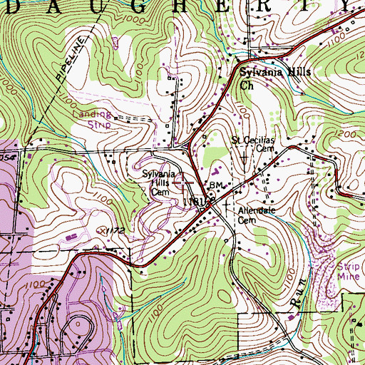 Topographic Map of Sylvania Hills Cemetery, PA