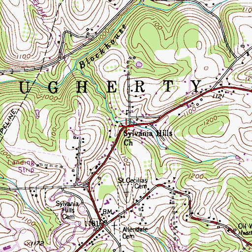 Topographic Map of Sylvania Hills Church, PA