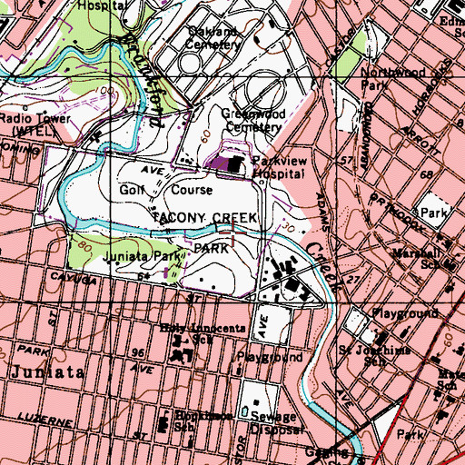 Topographic Map of Tacony Creek Park, PA