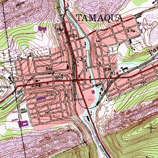 Topographic Map of Tamaqua, PA