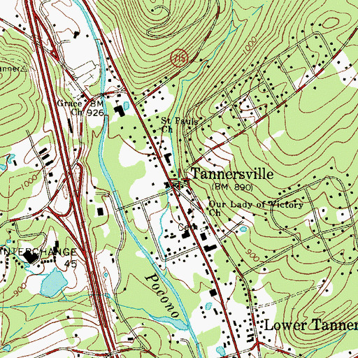 Topographic Map of Tannersville, PA