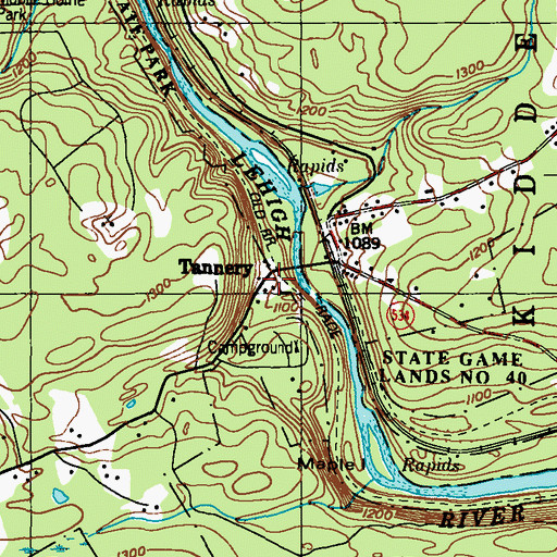 Topographic Map of Tannery, PA
