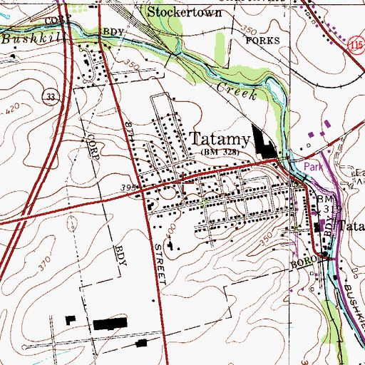 Topographic Map of Tatamy, PA