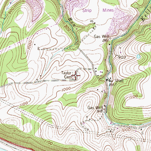 Topographic Map of Taylor Cemetery, PA