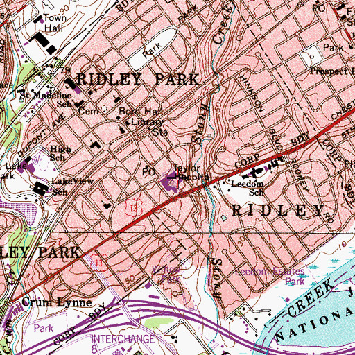 Topographic Map of Taylor Hospital, PA