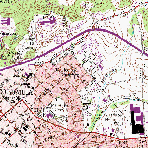 Topographic Map of Taylor School, PA