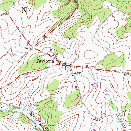 Topographic Map of Tayloria, PA