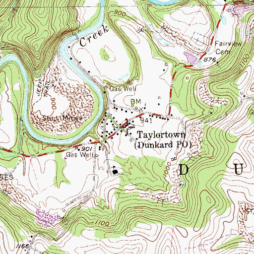Topographic Map of Dunkard, PA