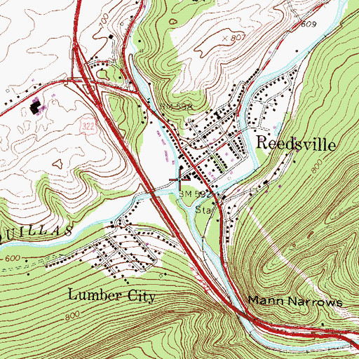 Topographic Map of Tea Creek, PA
