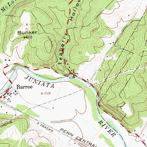 Topographic Map of Teaberry Hollow, PA