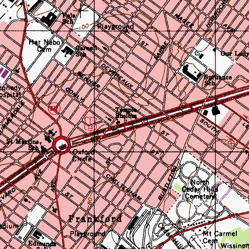 Topographic Map of Temple Sholom, PA