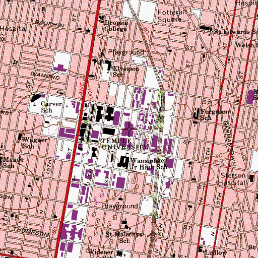 Topographic Map of Temple University, PA