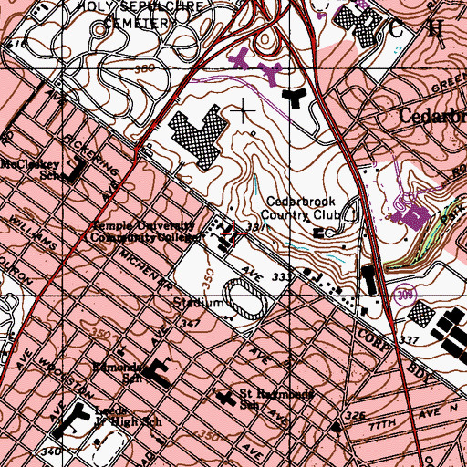 Topographic Map of Temple University Community College, PA