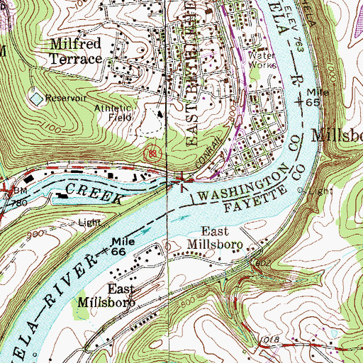 Topographic Map of Tenmile Creek, PA