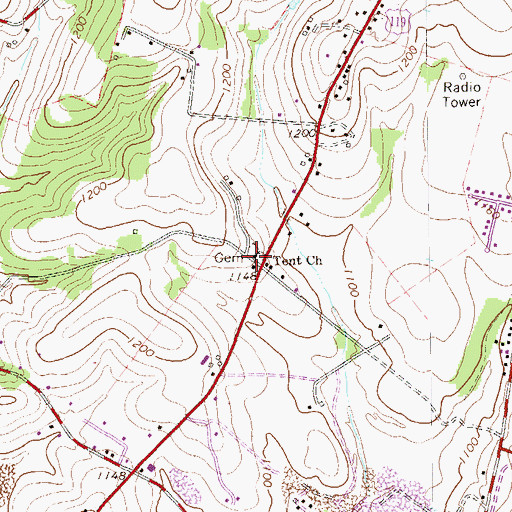 Topographic Map of Tent Church, PA
