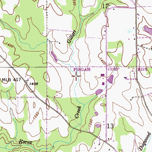 Topographic Map of Gilbert Branch, AL