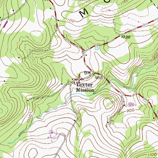 Topographic Map of Texter Mission, PA