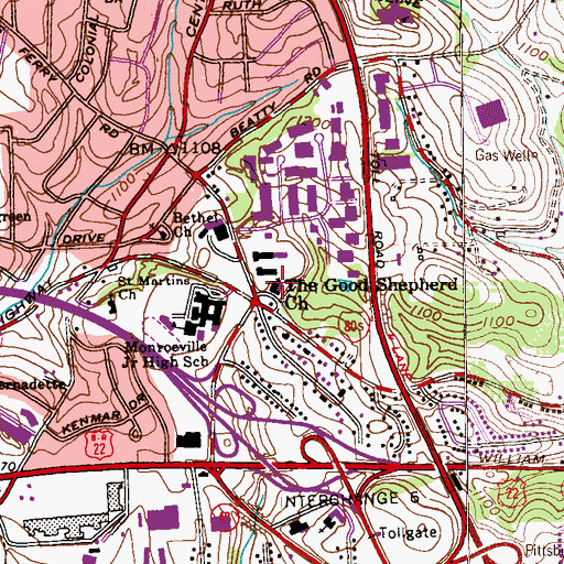 Topographic Map of The Good Shepherd Church, PA