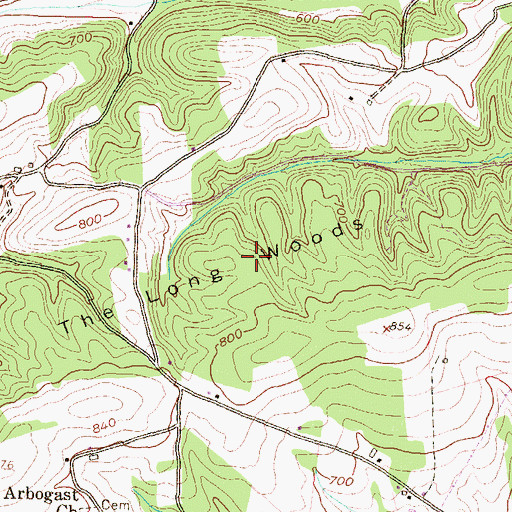 Topographic Map of The Long Woods, PA