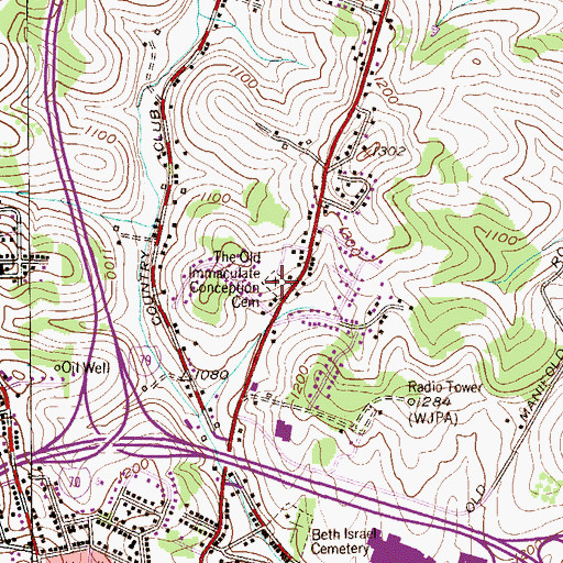 Topographic Map of The Old Immaculate Conception Cemetery, PA