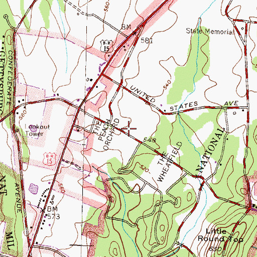 Topographic Map of The Peach Orchard, PA