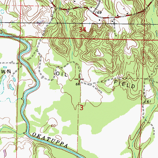 Topographic Map of Gilbertown Oil Field, AL