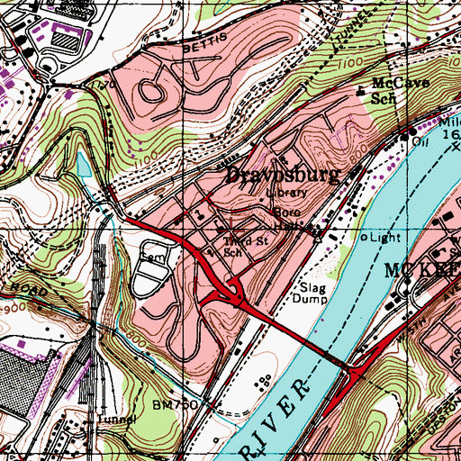 Topographic Map of Third Street School, PA