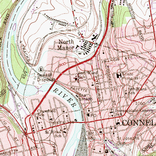 Topographic Map of Third Ward School, PA