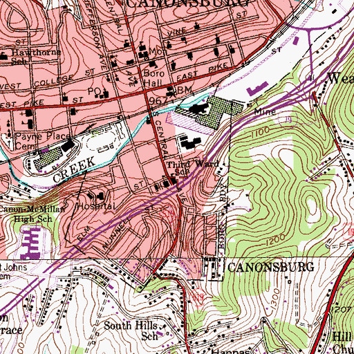 Topographic Map of Third Ward School, PA