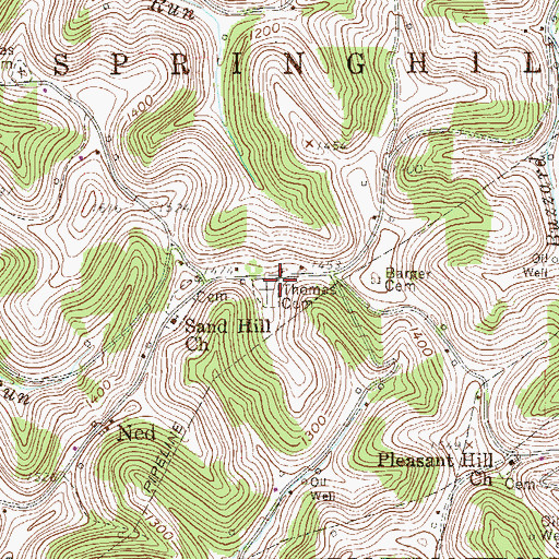 Topographic Map of Thomas Cemetery, PA
