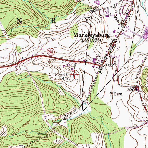 Topographic Map of Thomas Cemetery, PA