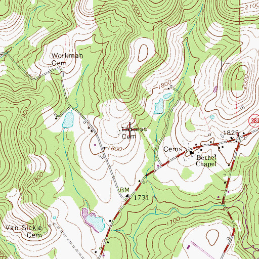 Topographic Map of Thomas Cemetery, PA