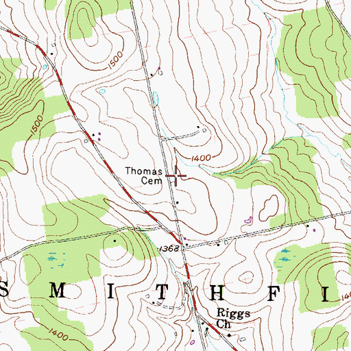 Topographic Map of Thomas Cemetery, PA