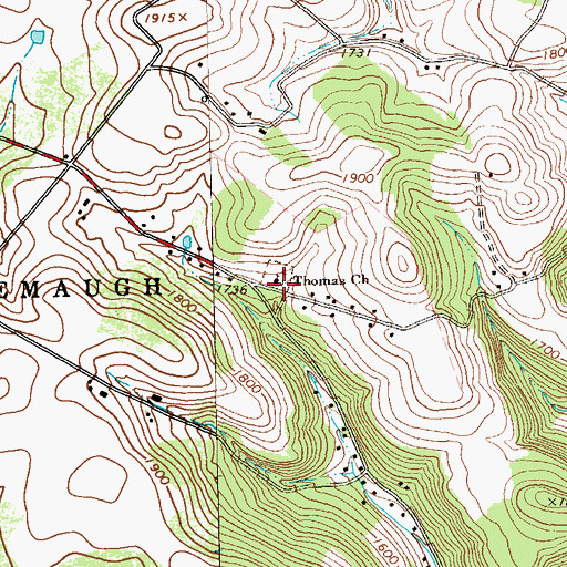 Topographic Map of Thomas Church, PA